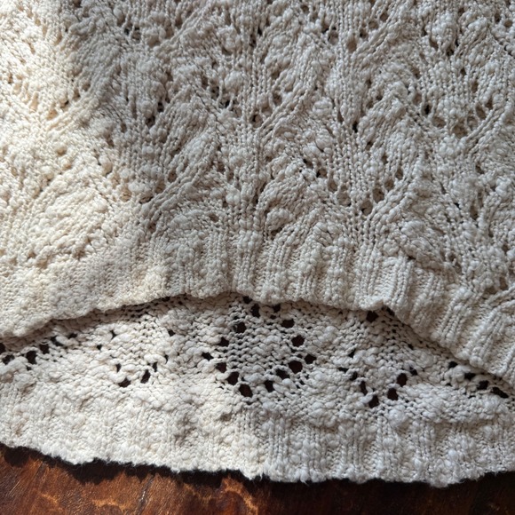 Chunky BOHO Cream Crochet Cozy Sweater  Neck Long Sleeve M - Picture 6 of 11